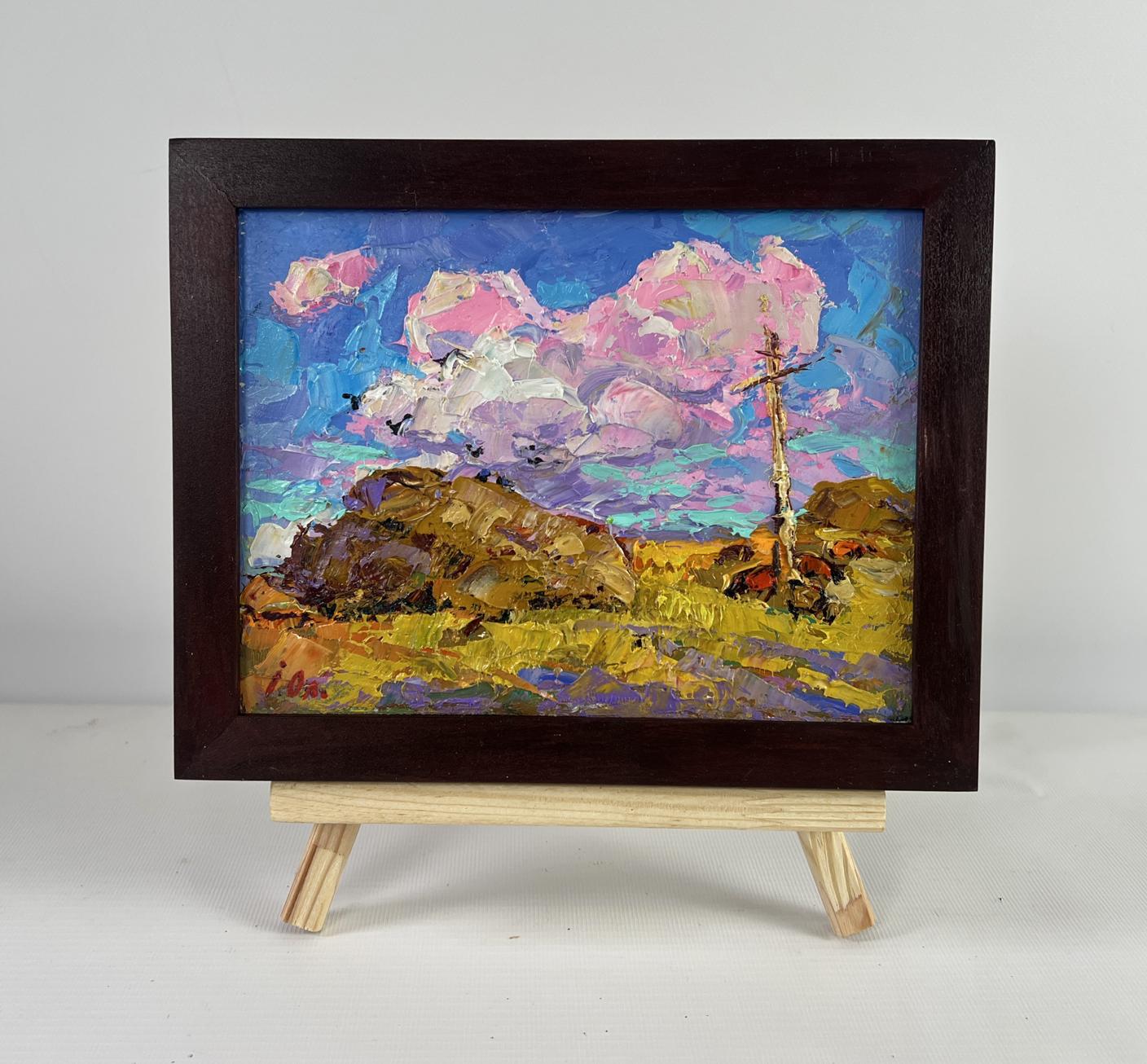 Oil painting The sun touches the ground by Oleksiy Ivanyuk in dark wood frame