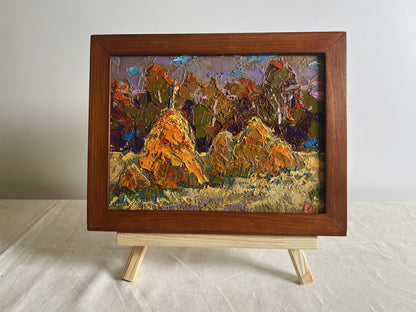 Oil painting Haystacks in the field by Oleksiy Ivanyuk impasto landscape