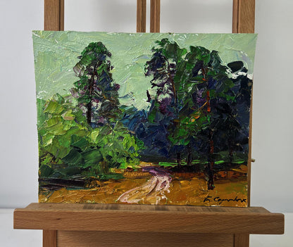 Oil painting The road to the green dense forest by Boris Serdyuk