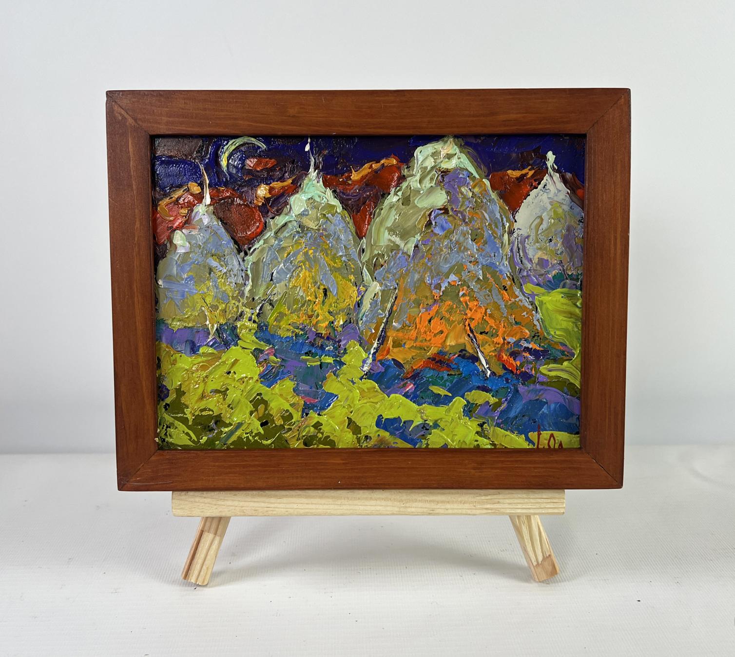 Oil painting Mysterious night under the moon by Oleksiy Ivanyuk in frame