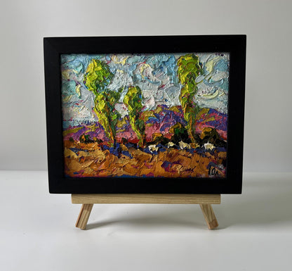 Oil painting Meadow with animals by Oleksiy Ivanyuk in black frame