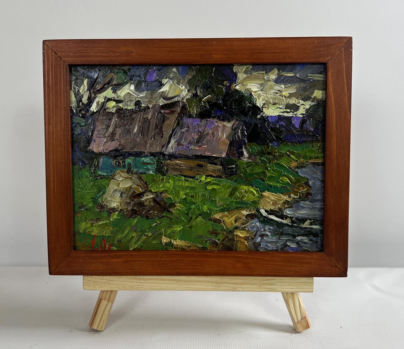 Oil painting Evening cold breeze by Oleksiy Ivanyuk village scene