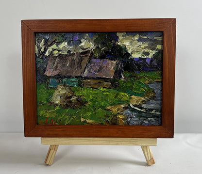 Oil painting Evening cold breeze by Oleksiy Ivanyuk village scene