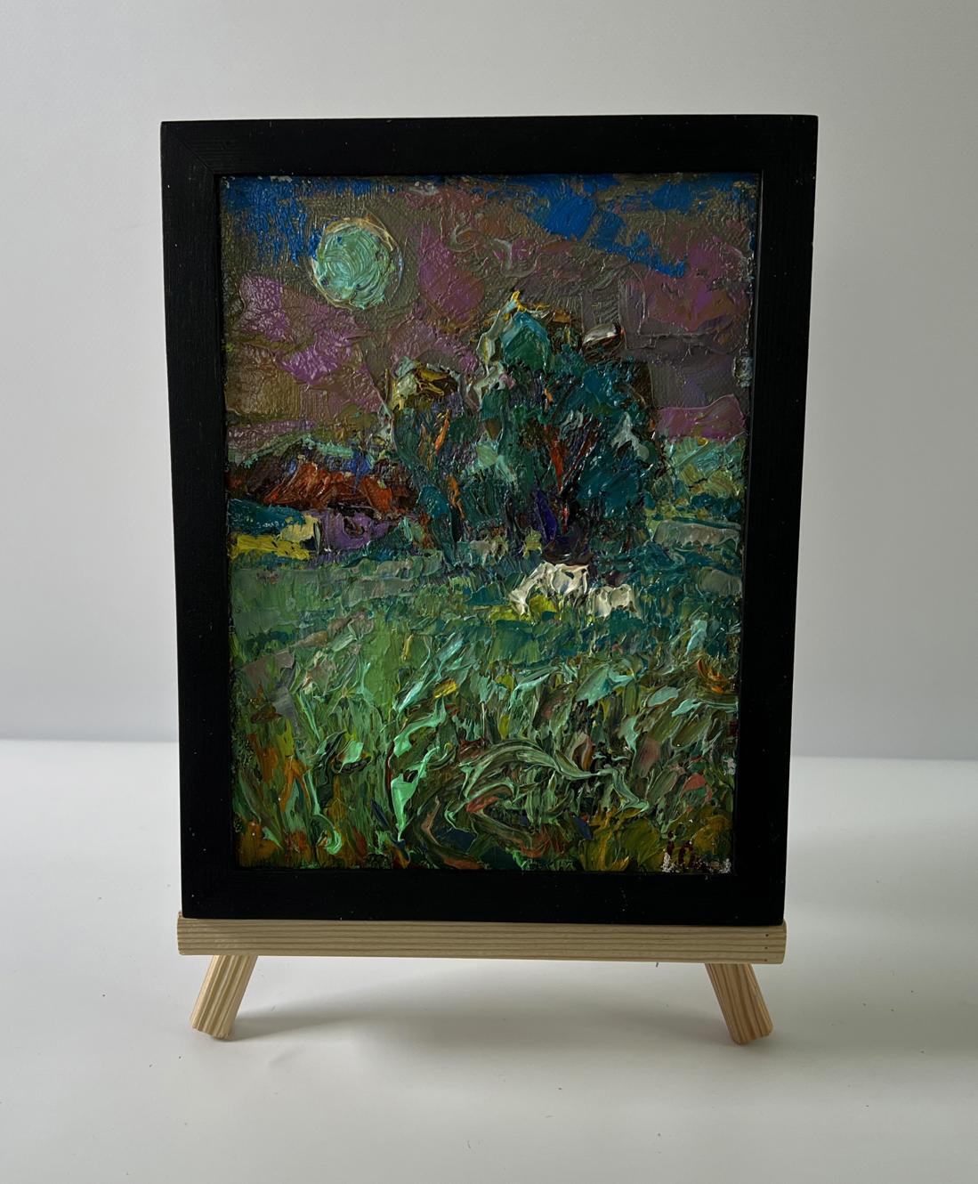 Oil painting The moon shines over the field by Oleksiy Ivanyuk moonlit landscape