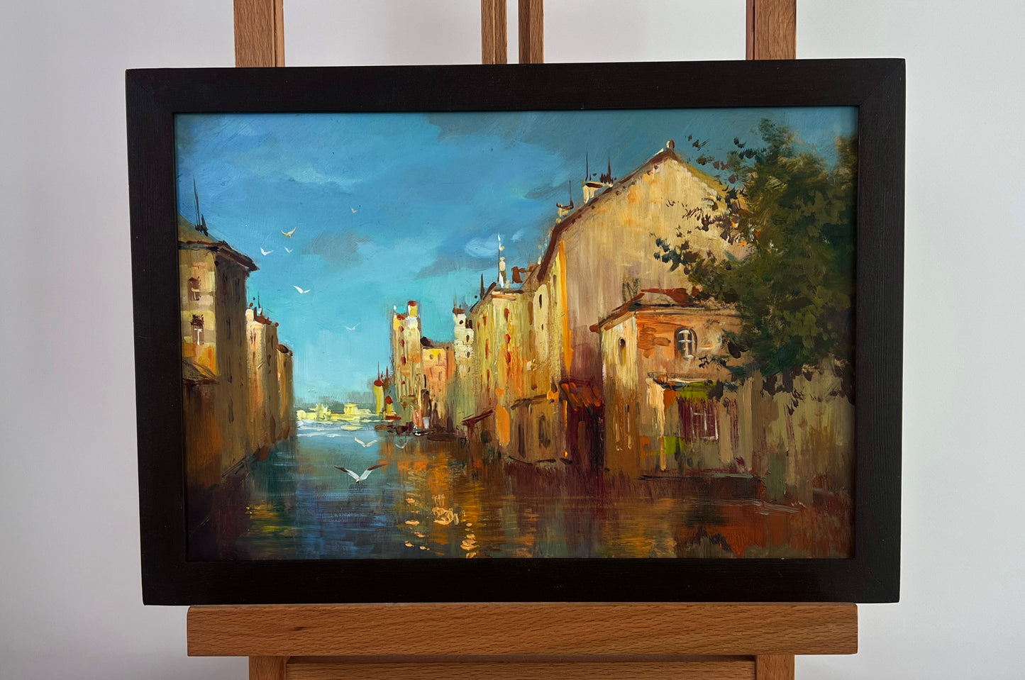 Framed Oil painting City on the Water by Yuriy Suprunchuk canal scene