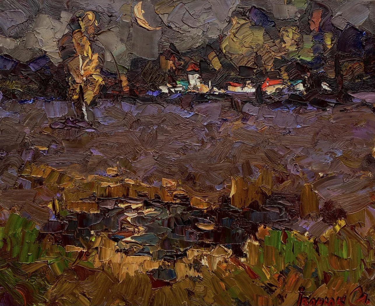 Impressionistic oil painting Moonlit Night in the Field by Oleksiy Ivanyuk