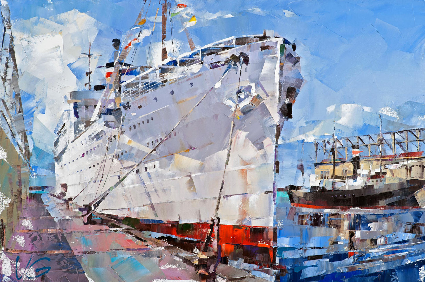Oil painting of passenger steamship Milwaukee by Volodymyr Gluhomanyuk