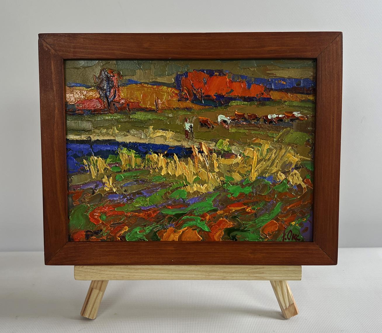 Oil painting In the autumn meadows by Oksana Ivanyuk in wooden frame