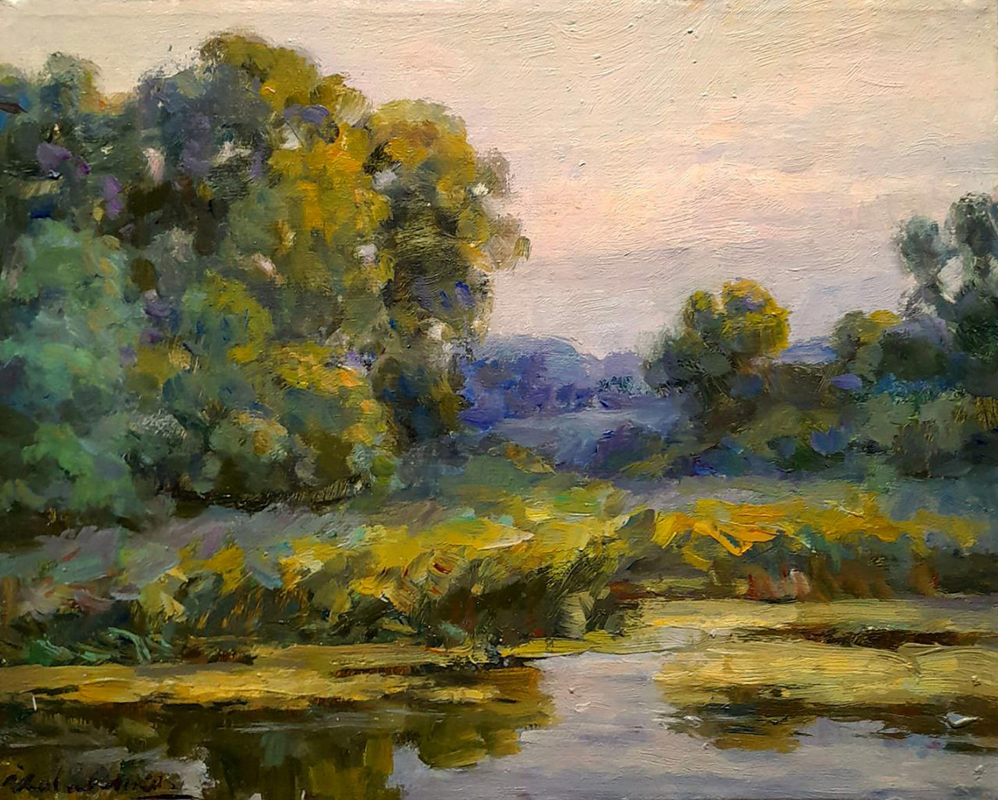 Serene impressionistic oil painting Walking by the River by Ivan Kovalenko