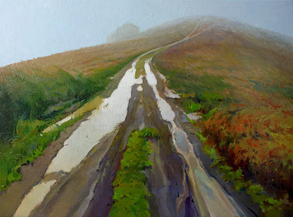 Oil painting Fogs in the Mountains by Anastasia Yaroshevich misty road
