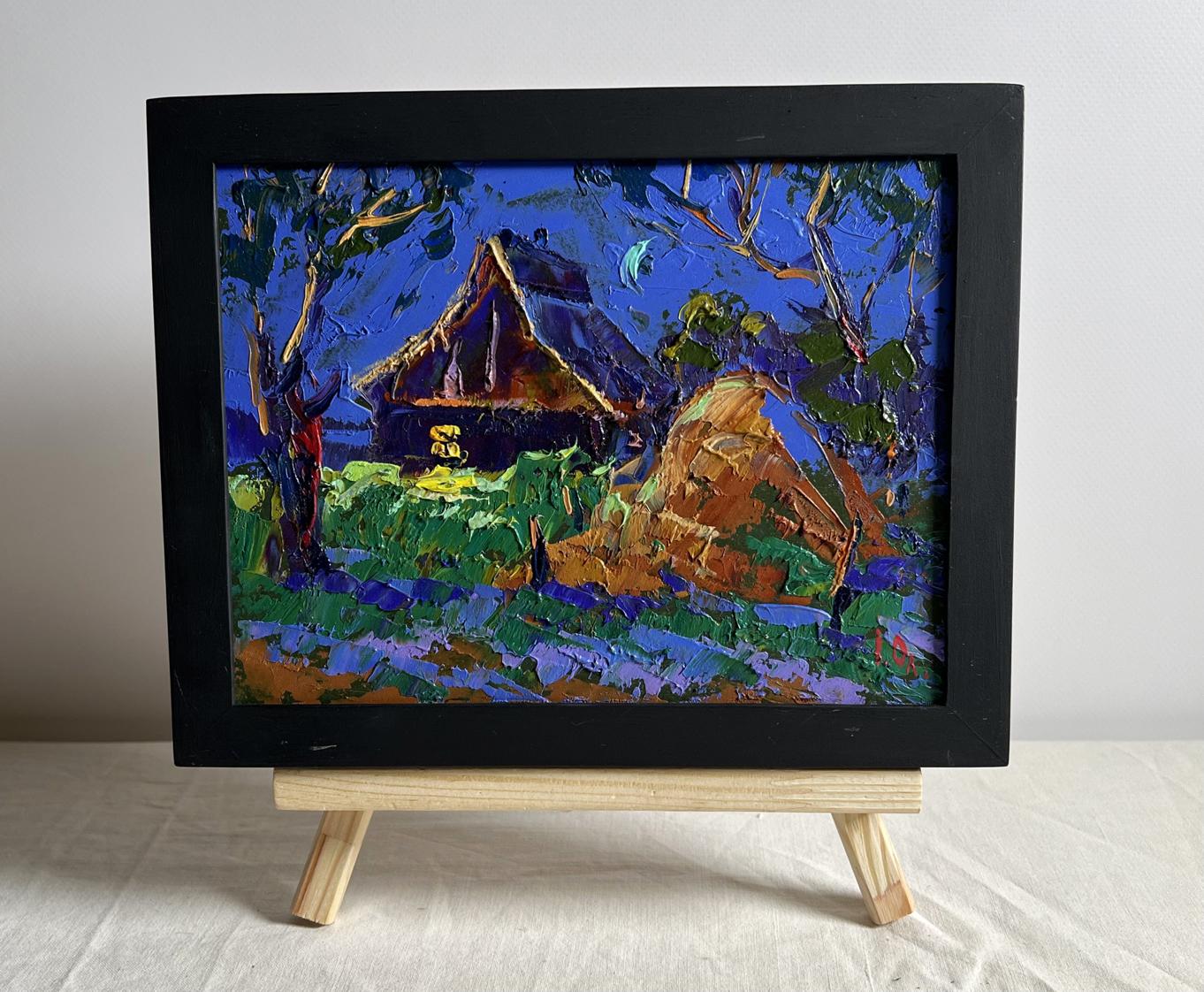 Oil painting Cozy moonlit night by Oleksiy Ivanyuk on wooden easel
