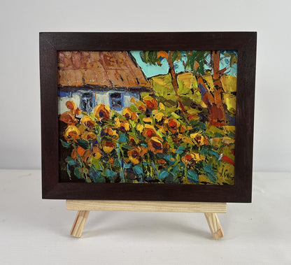 Oil painting Yellow song of summer by Oksana Ivanyuk on wooden easel