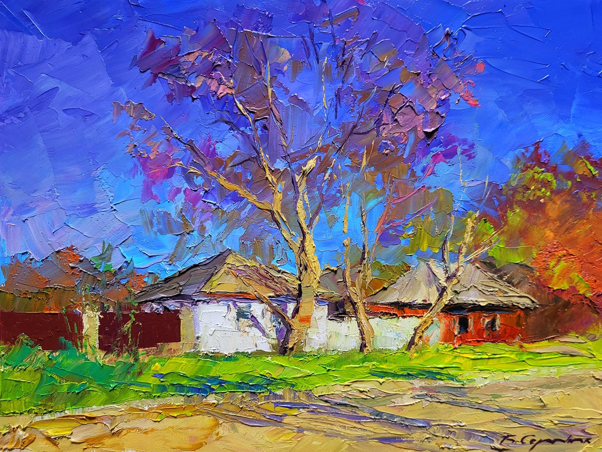 Vibrant impressionist oil painting Early spring by Boris Serdyuk rural scene