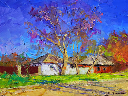 Vibrant impressionist oil painting Early spring by Boris Serdyuk rural scene