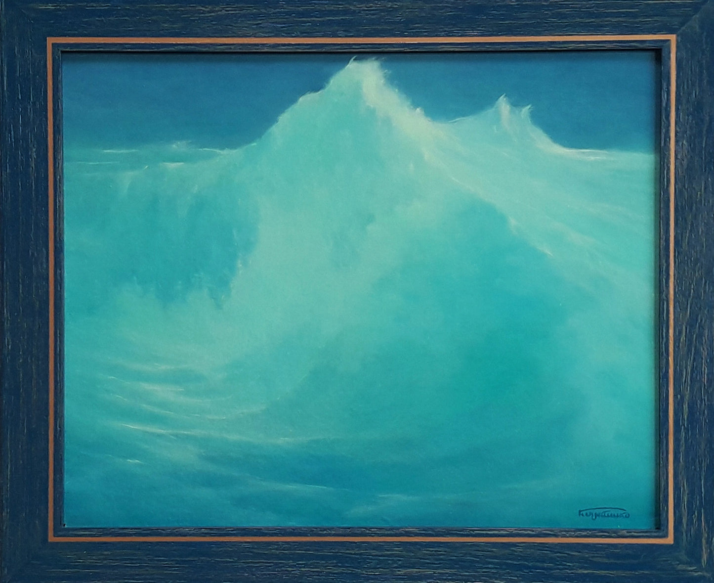 Framed oil painting Breath of the Seabed by Vasily Korkishko with turquoise iceberg