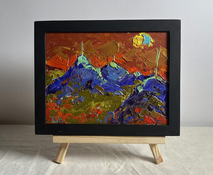 Oil painting Full moon in the field by Oleksiy Ivanyuk, vibrant mountain landscape