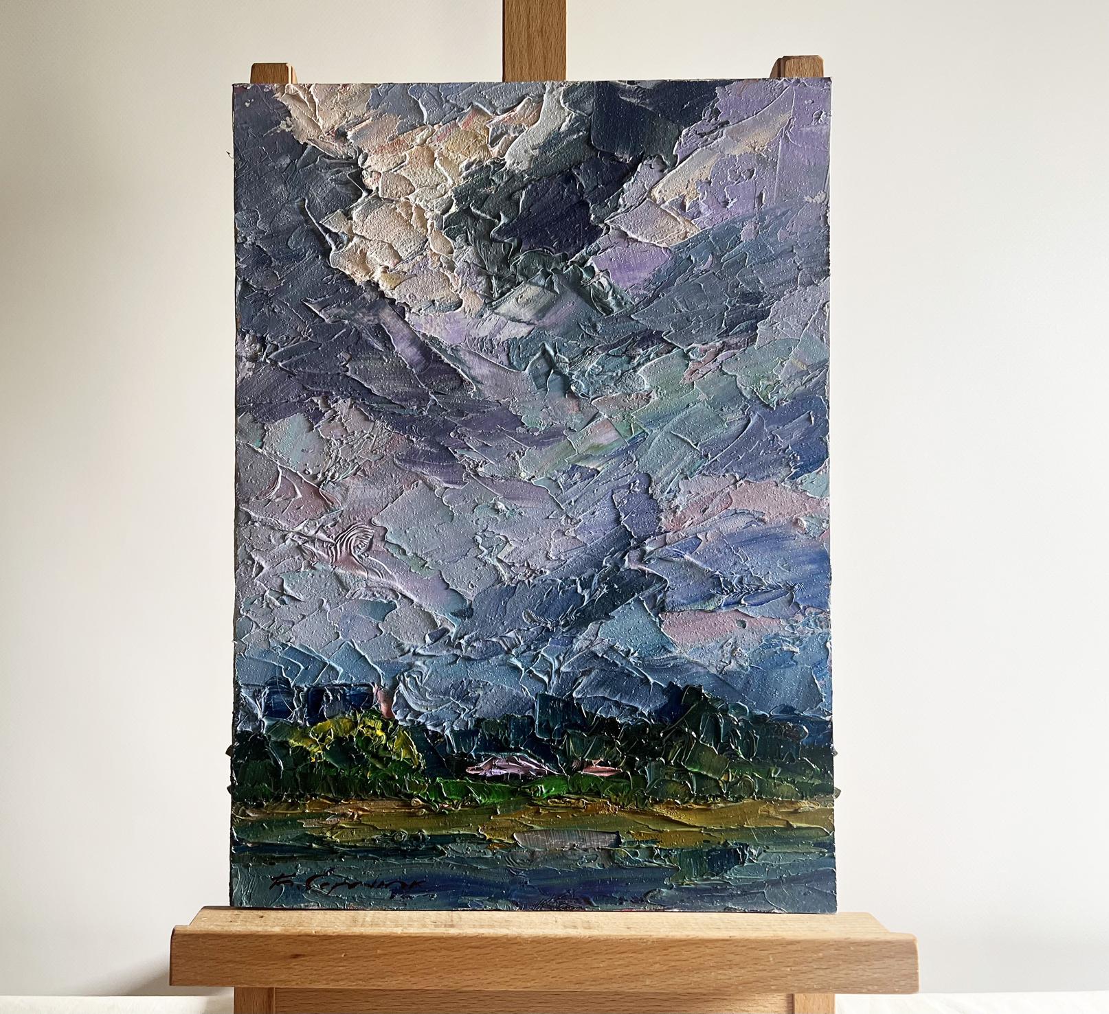 Oil painting Before the Rain by Boris Serdyuk moody purple sky over hills