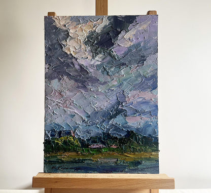 Oil painting Before the Rain by Boris Serdyuk moody purple sky over hills