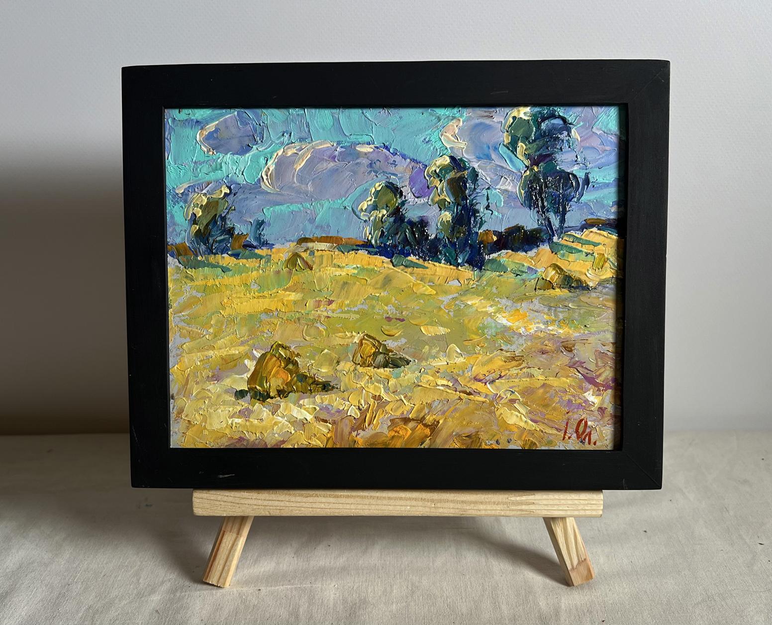 Oil painting In the Morning in a Wheat Field by Oleksiy Ivanyuk, golden field impasto