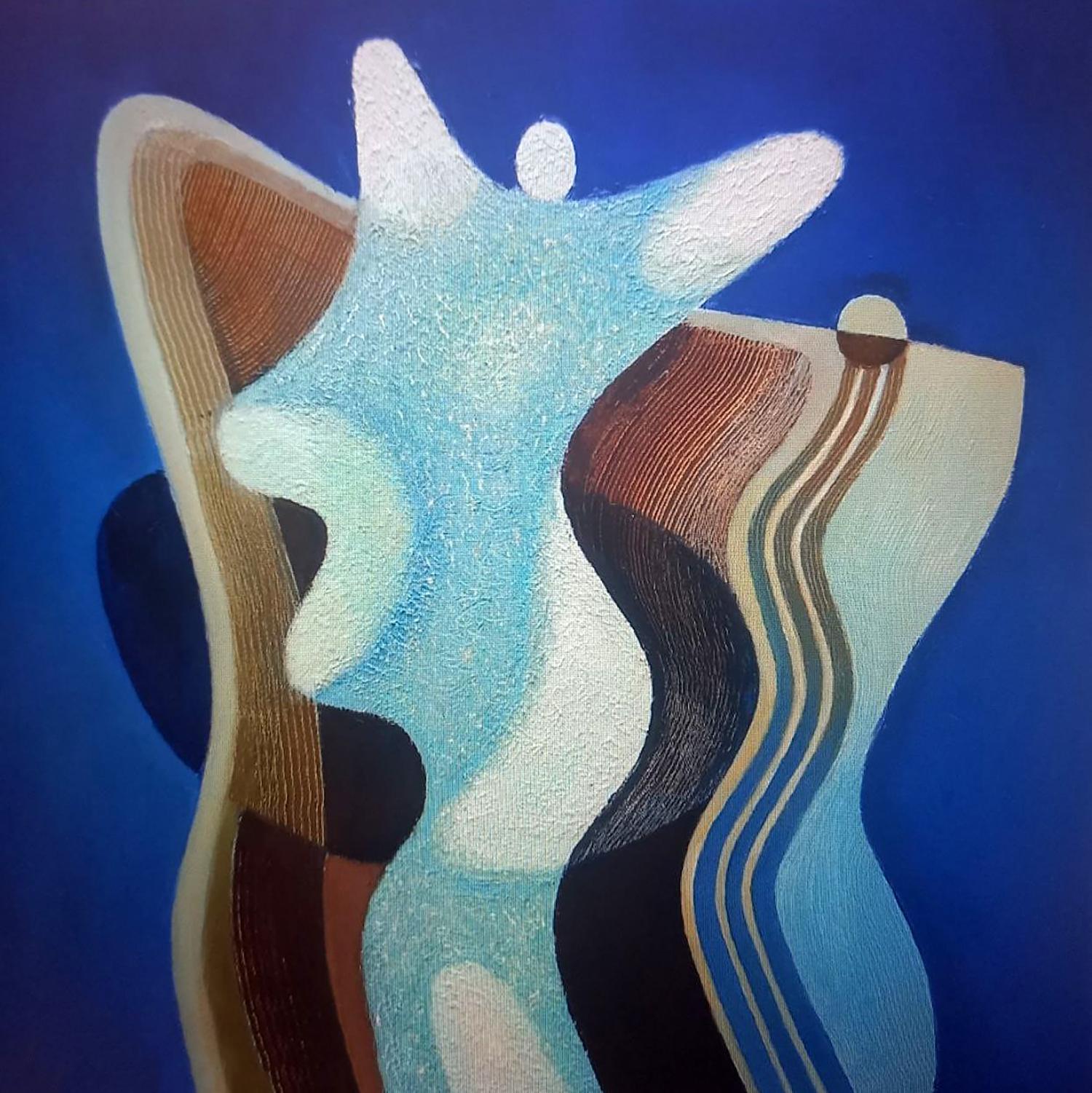 Oil painting Metamorphosis by Alexander Strashevich, abstract blue organic shapes