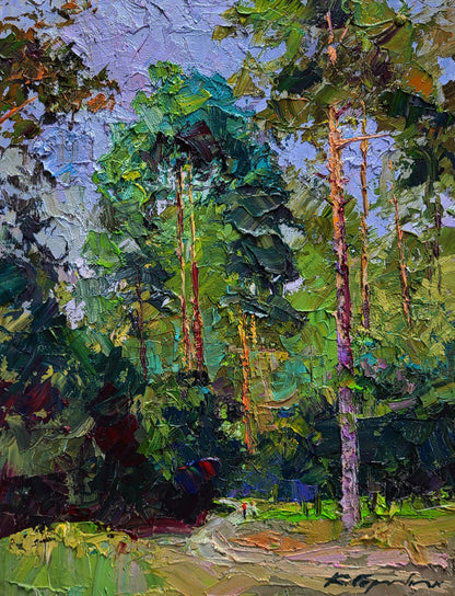 Vibrant impressionist oil painting Along the forest path by Boris Serdyuk