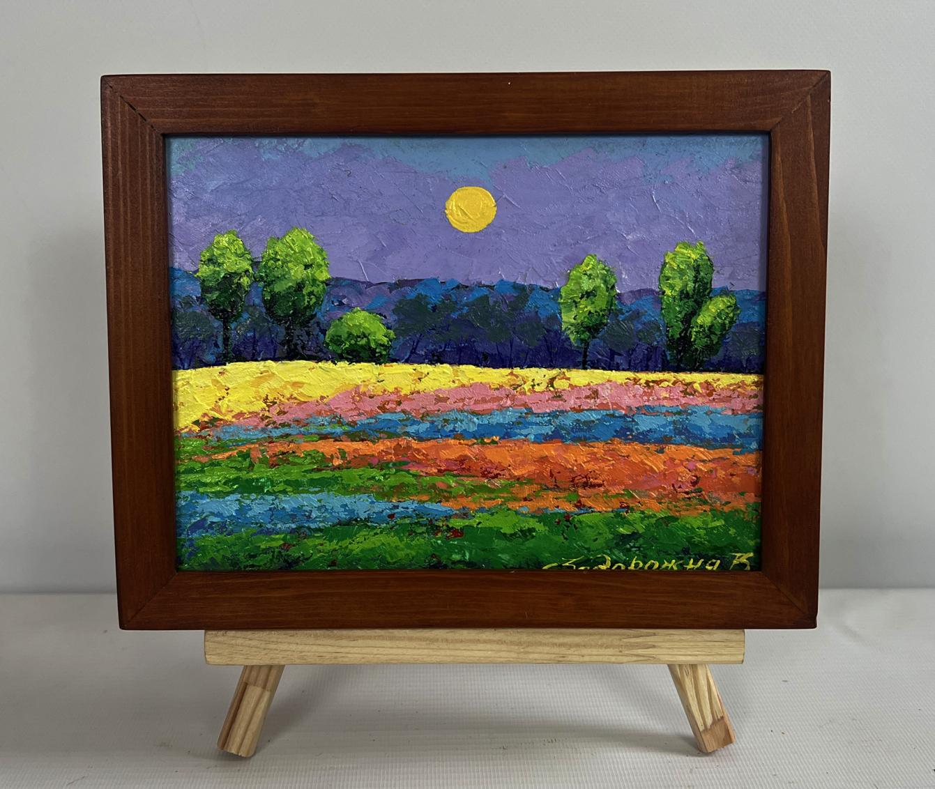 Oil painting Sounds of birds over summer expanse by V. Zadorozhnya in frame