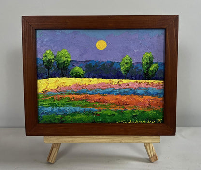 Oil painting Sounds of birds over summer expanse by V. Zadorozhnya in frame