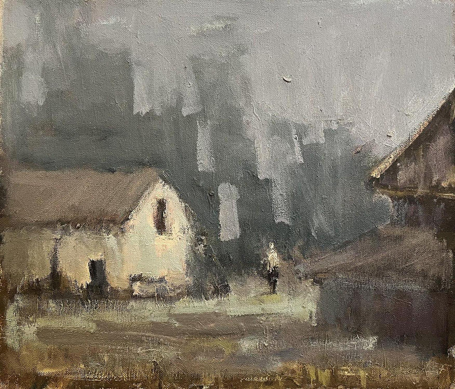 Oil painting Abandoned village by Volodymyr Pashchenko rural scene