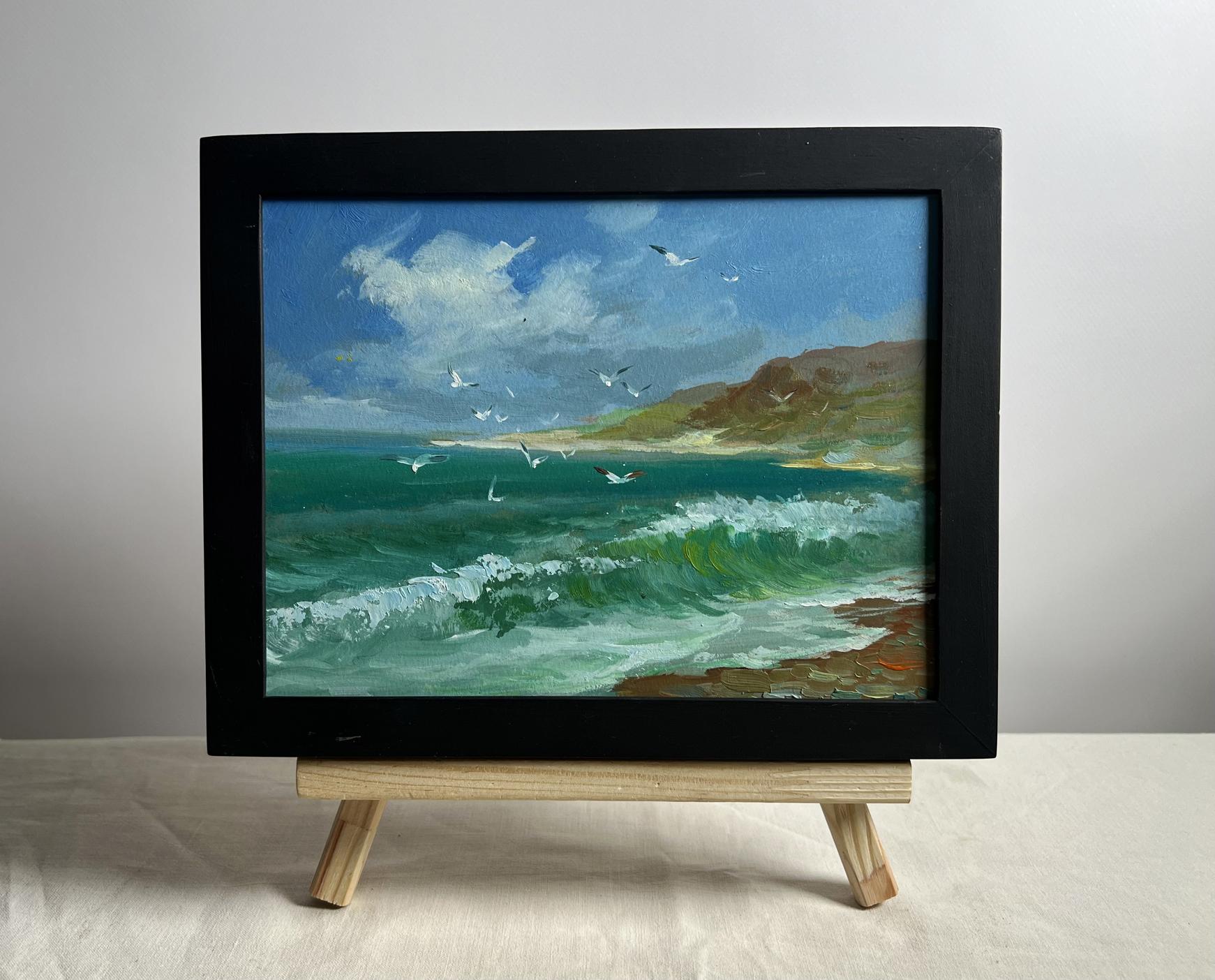 Framed oil painting Sea freshness by Yuriy Suprunchuk, turquoise coastal waves