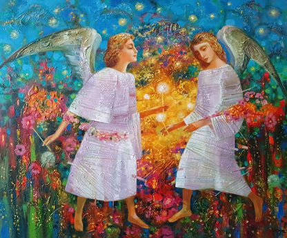 Abstract oil painting Two angels Anatoly Tarabanov