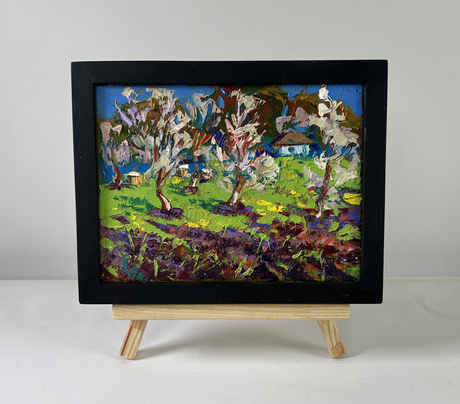 Oil painting Spring awakens in light by Oleksiy Ivanyuk, orchard scene