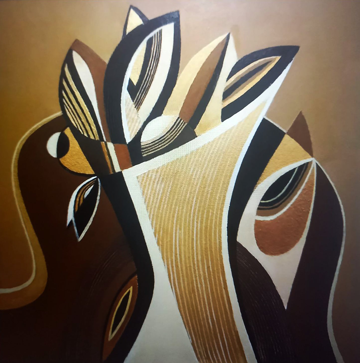Oil painting Golden vase by Alexander Strashevich with geometric leaves