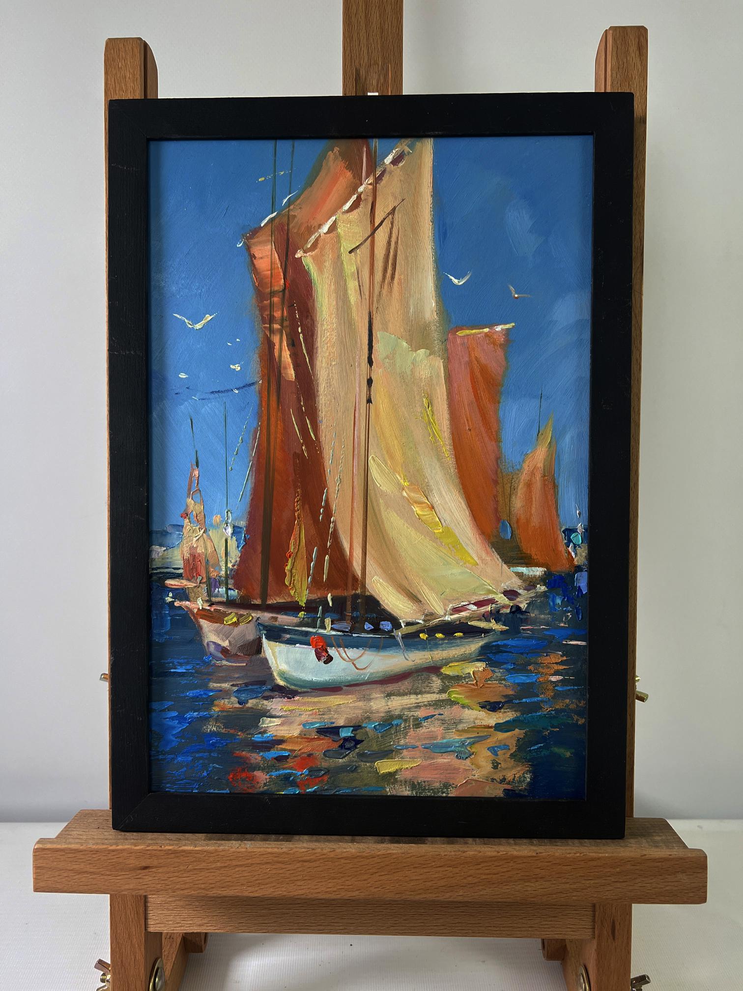 Framed Oil painting Sail full of wind by Yuriy Suprunchuk sailboats on blue sea