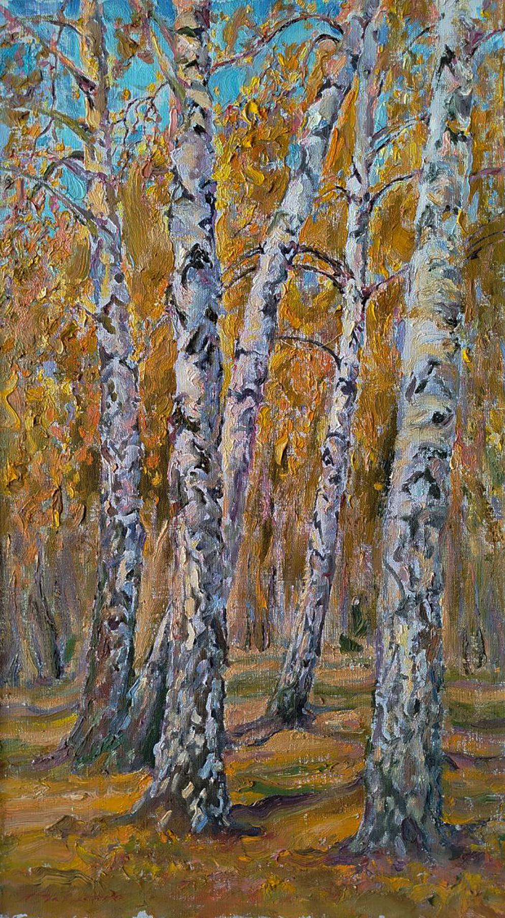 Oil painting Autumn birch forest by Leonid Pavlenko