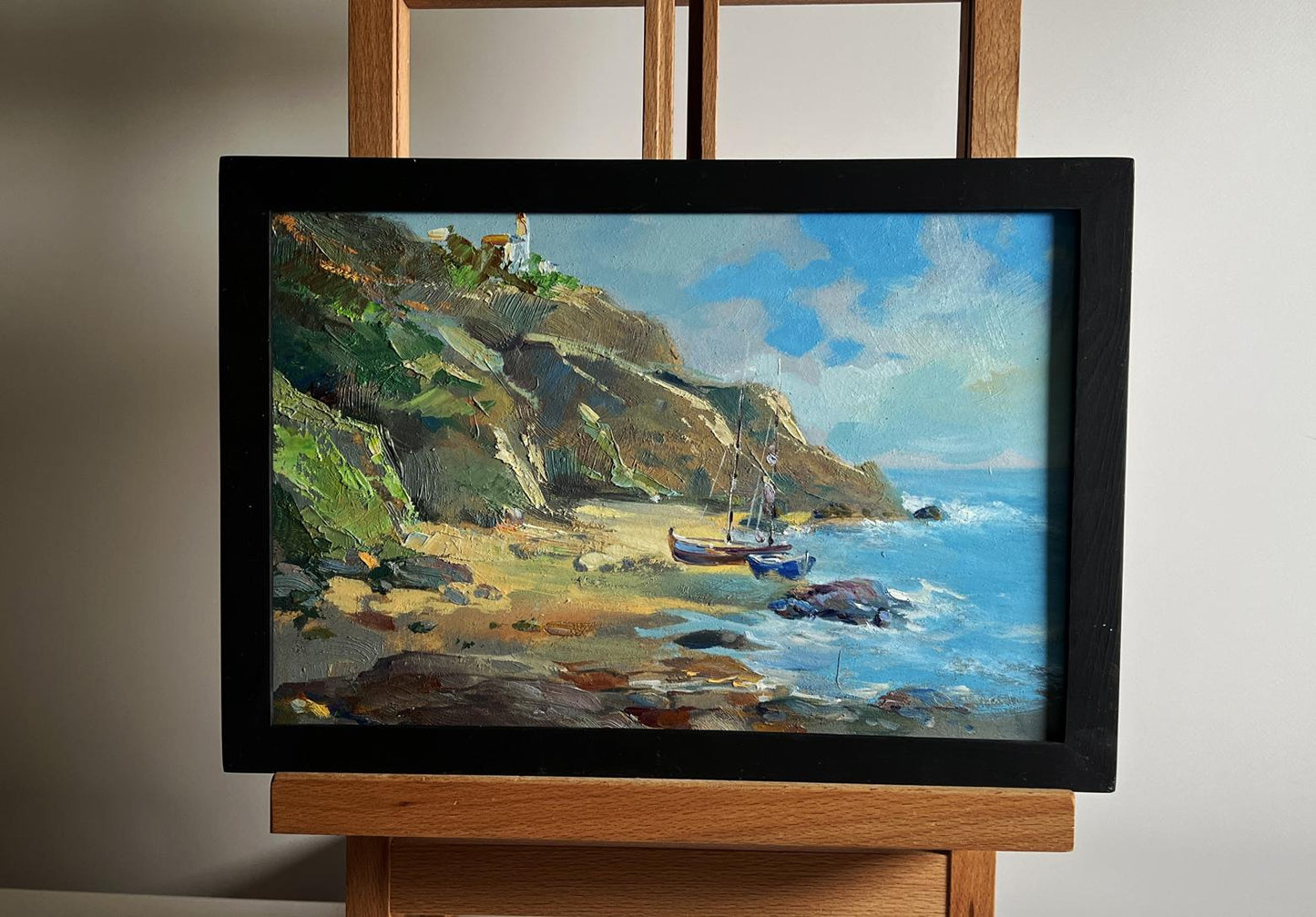 Framed oil painting Sunny day at sea by Yuriy Suprunchuk coastal scene