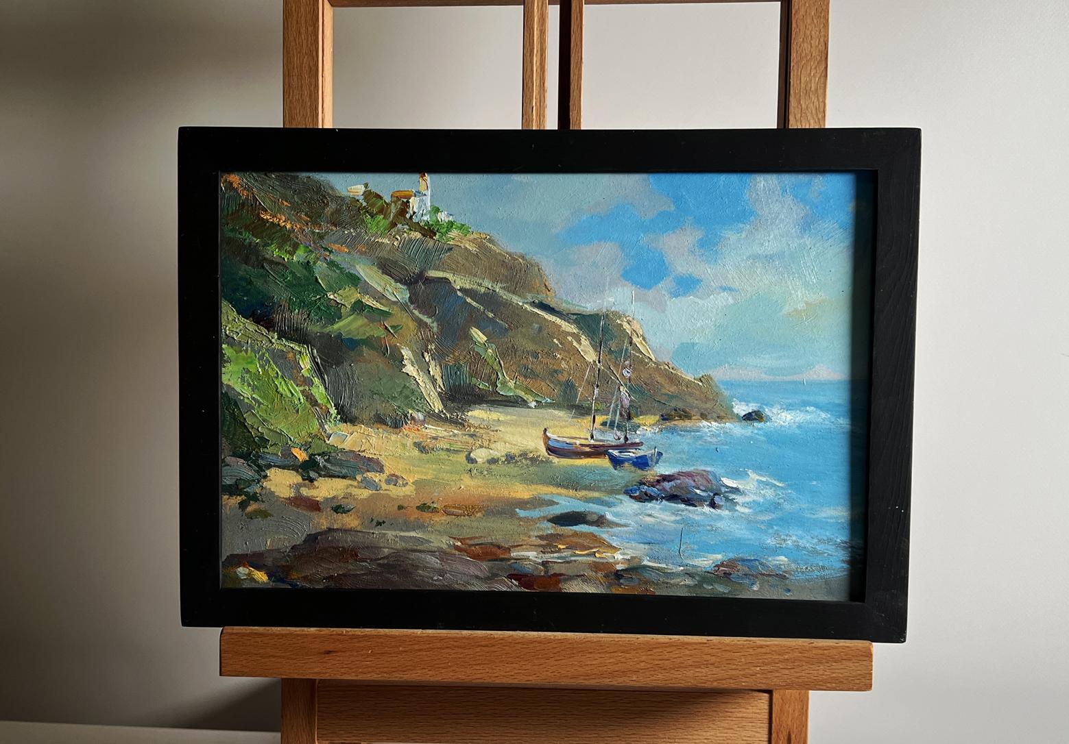 Framed oil painting Sunny day at sea by Yuriy Suprunchuk coastal scene