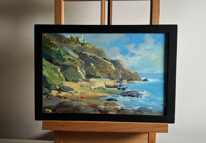 Framed oil painting Sunny day at sea by Yuriy Suprunchuk coastal scene