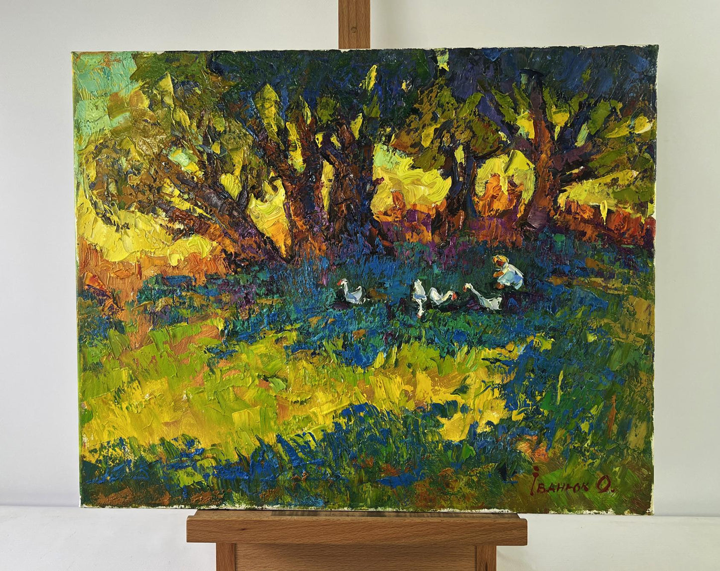 Vibrant impressionist oil painting Silence in the shade of old willows by Oleksiy Ivanyuk