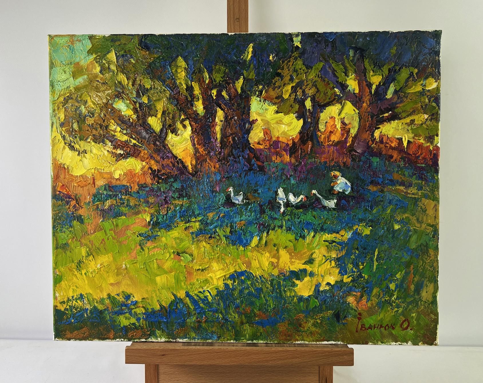 Vibrant impressionist oil painting Silence in the shade of old willows by Oleksiy Ivanyuk