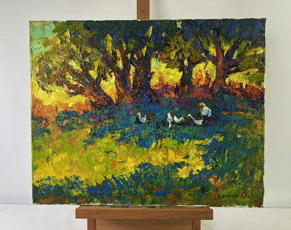 Vibrant impressionist oil painting Silence in the shade of old willows by Oleksiy Ivanyuk
