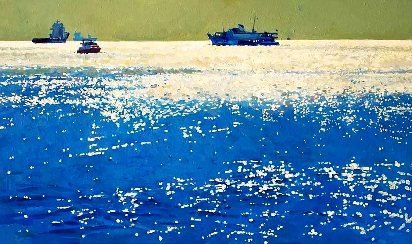 Oil painting Shine by Anastasia Yaroshevich: blue ocean with sparkling reflections