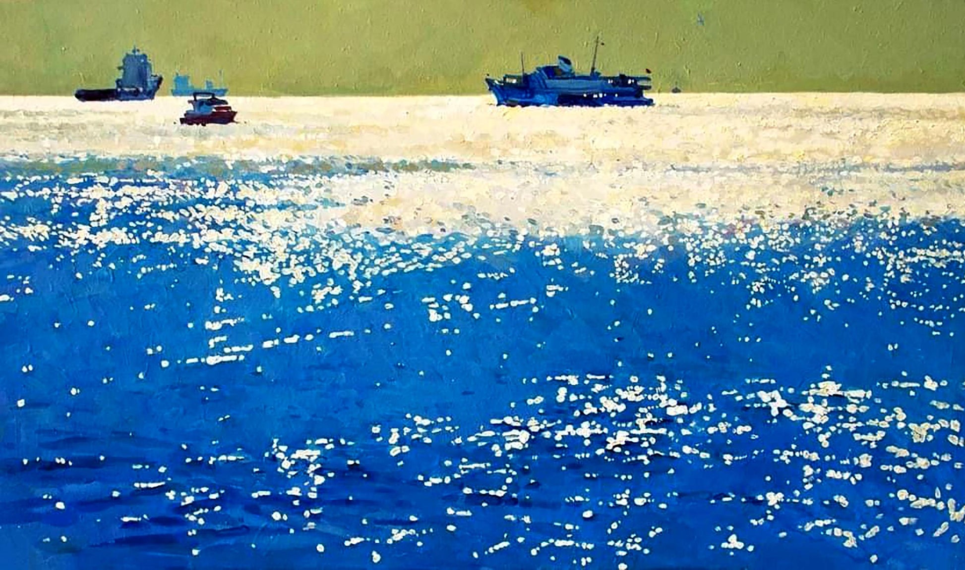 Oil painting Shine by Anastasia Yaroshevich: blue ocean with sparkling reflections