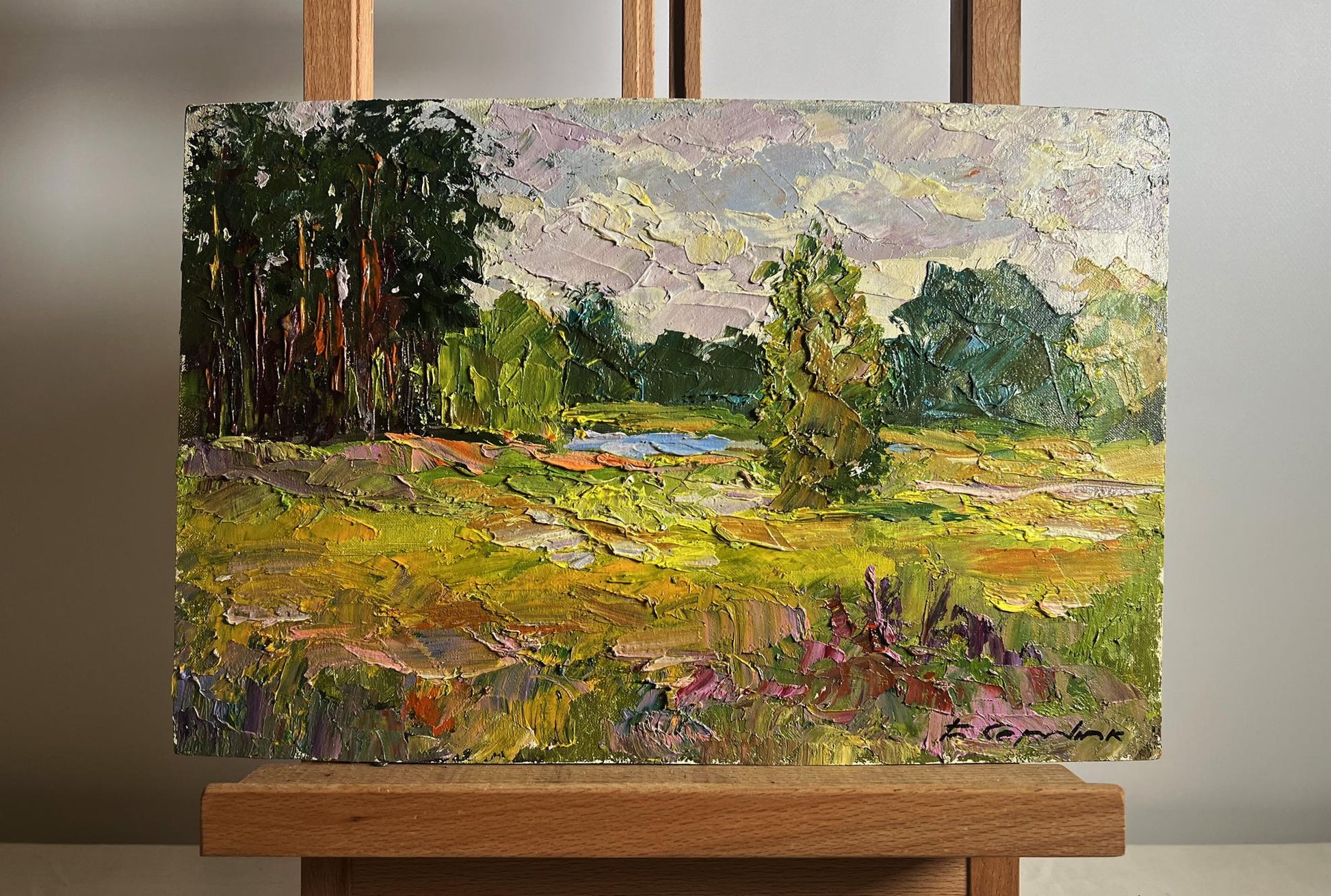 Oil painting In the summer forest by Boris Serdyuk, vibrant textured landscape