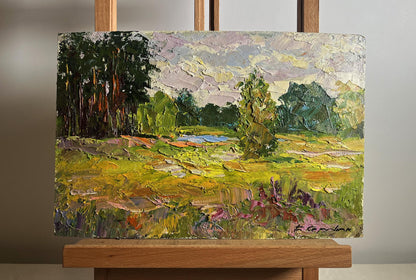 Oil painting In the summer forest by Boris Serdyuk, vibrant textured landscape