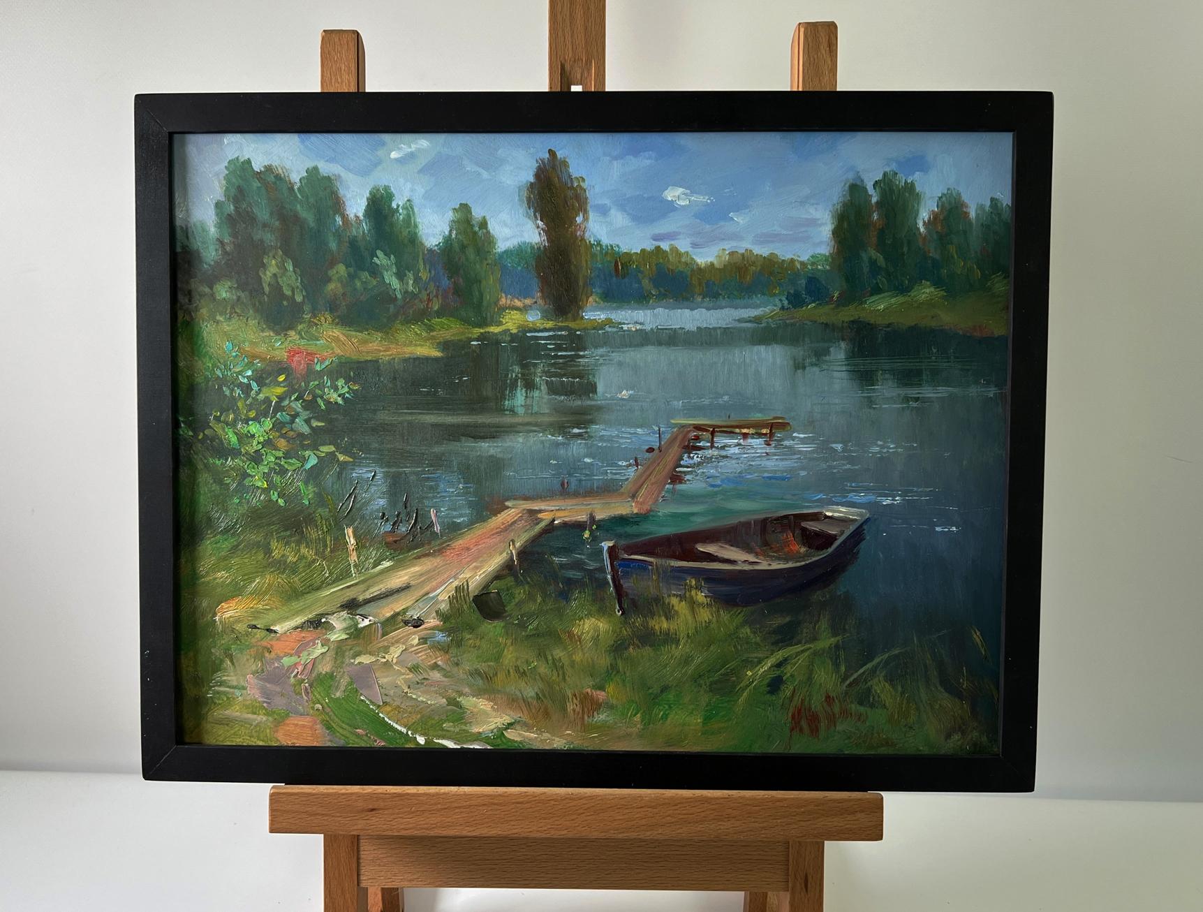 Framed Oil Painting The Winding River by Yuriy Suprunchuk lakeside scene