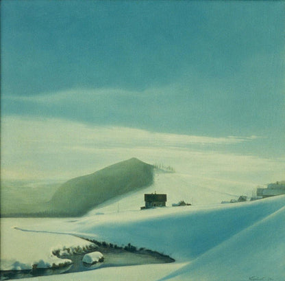 Vasily Korkishko oil painting of serene winter snowstorm night landscape