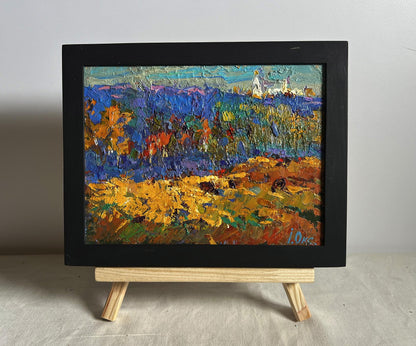 Oil painting Autumn light fog by Oksana Ivanyuk in black frame
