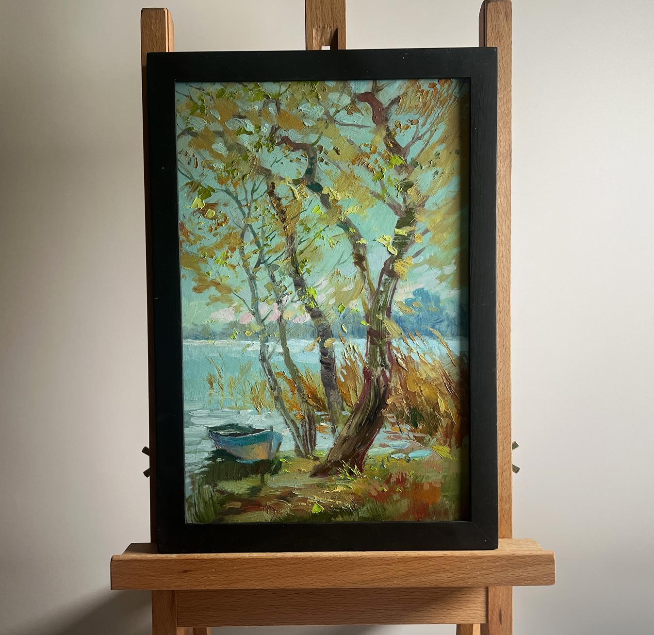 Framed oil painting Windy weather by the river by Yuriy Suprunchuk