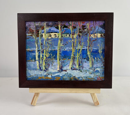 Oil painting The first breath of spring by Oksana Ivanyuk snowy landscape
