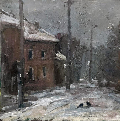 Oil painting Winter on the city streets by Volodymyr Pashchenko